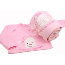 Personalised Baby Girl First 1st Christmas Blanket & Sleepsuit Gift Set